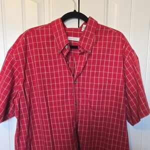 Van Heusen Red Plaid Men's Shirt Short Sleeve XL